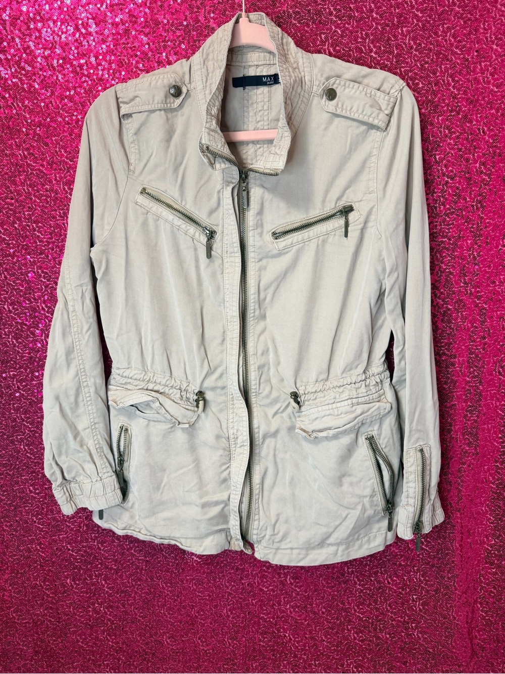 Max Jeans Light Beige Utility Jacket with Zip Pockets